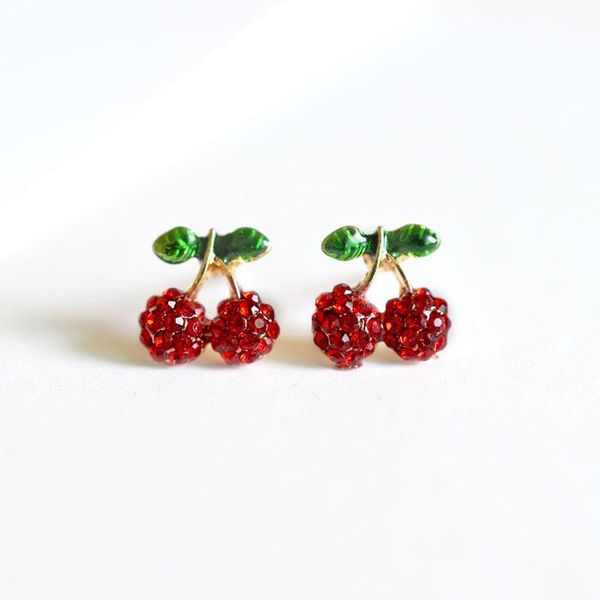 

stud red flower strawberry cherry ear clip simple sweet wedding festive passionate earrings for women, Golden;silver