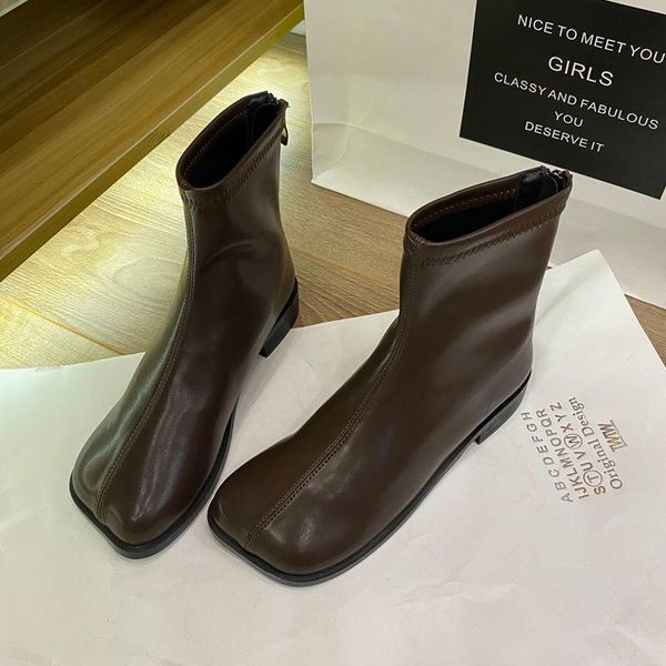 

boots shoes for women women's autumn flat zipper leather zapatillas mujer chaussure femme, Black