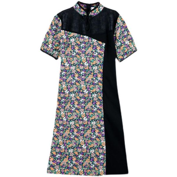 

ethnic clothing 2021 plus size dresses for women qipao 4xl 5xl 6xl chinese style retro short sleeve a-line midi dress summer cheongsam, Red