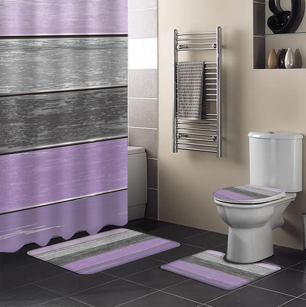 

vintage farm wood grain shower curtain set toilet seat cover bathroom decor accessories mat curtains