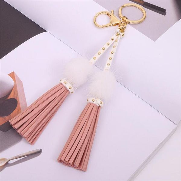 

keychains fluff leather tassel car keychain creative gifts key chain fashion bag ring accessories pendant, Silver