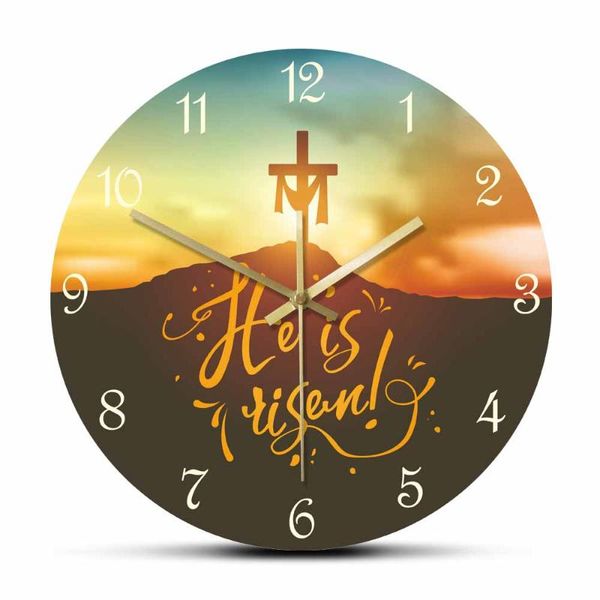 

wall clocks christian easter he is risen religious silent clock home decor saviour's cross jesus spiritual gift
