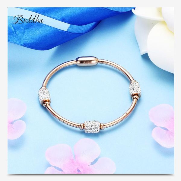 

charm bracelets arrival women crystal bead bracelet rose gold color stainless steel snake chain fashion wedding jewelry drop, Golden;silver
