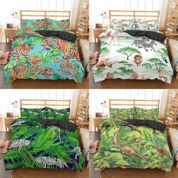 Homesky Jungle Animal Copripiumino Federa Trapunte Trapunta Set biancheria da letto Bambino Adulto Camera da letto Singola Doppia Biancheria da letto 210615