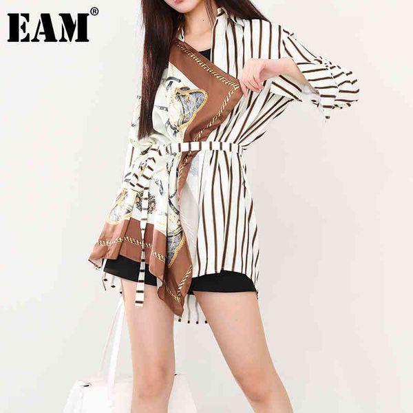 

[eam] spring autumn lapel long sleeve striped pattern spliced irregular big size shirt women blouse fashion jq49000 21512, White