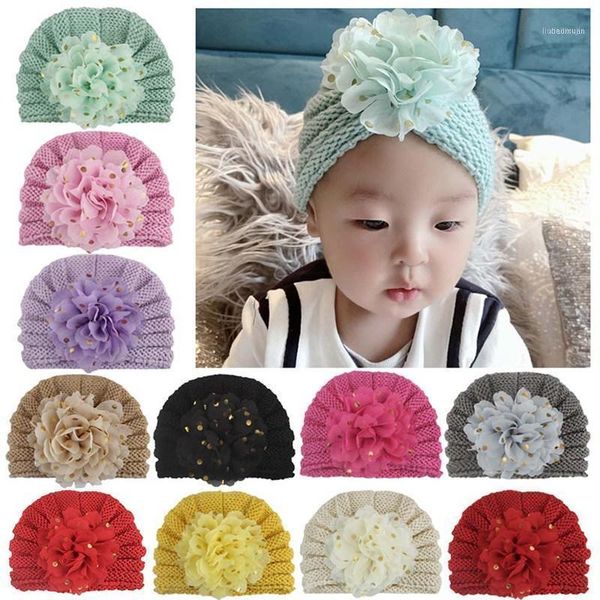 

baby stamping flower hats children's cap for girl born toddler beanie knitted infant bowknot hat headwear1, Yellow