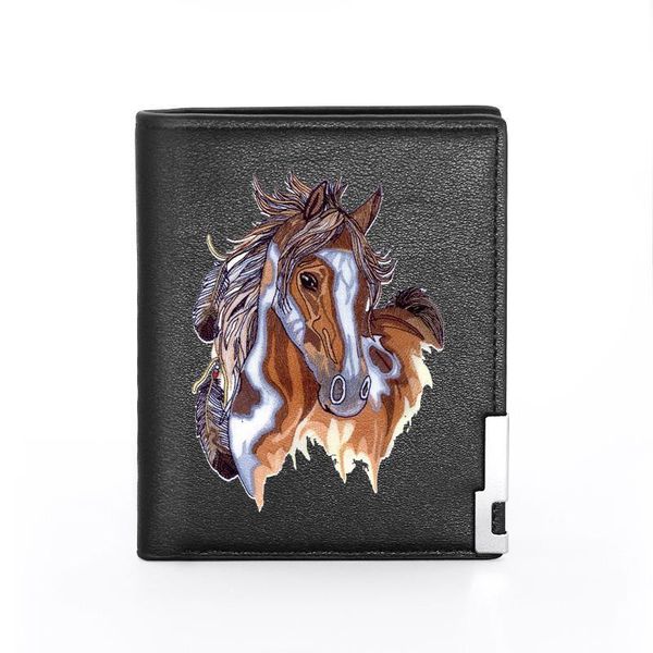 

classic horse printing pu leather wallet men women bank credit card holder short purse male standard wallets, Red;black
