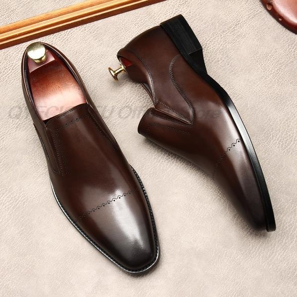 

dress shoes formal men oxford genuine leather round head slide on wedding business black coffee for lofers c0u1 grad