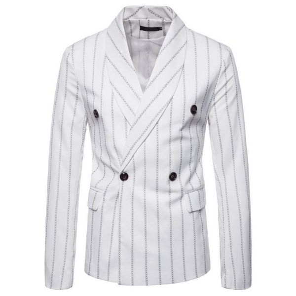 

men's suits & blazers 2021 autumn simple white black striped casual suit coat plus size slim fit all-match fashion men jacket tide