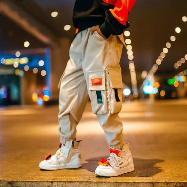 

boys pants spring autumn fashion child cargo pants children multi-pocket hip-hop sweatpants teenage straight full pants, Blue