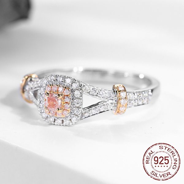 Carino romantico principessa femminile anello di pietra rosa moda gioielli in argento 925 anelli di fidanzamento promessa di lusso J-274