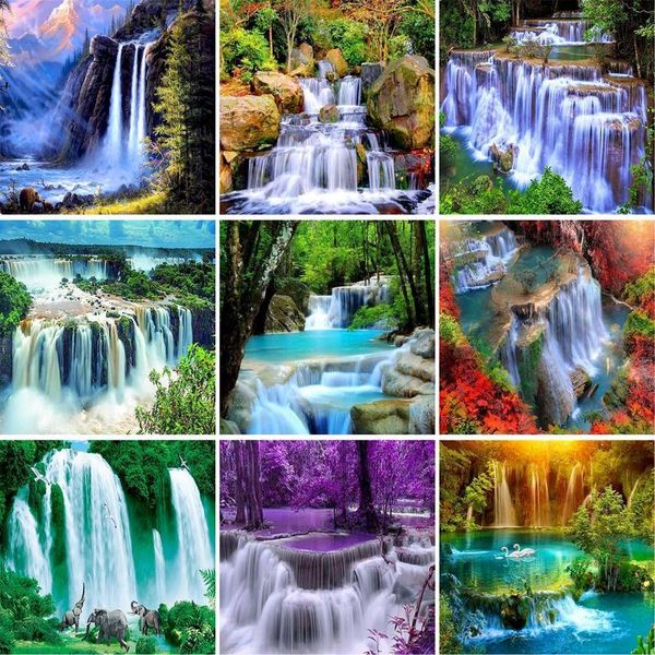 

paintings gatyztory diy waterfall landscape painting by numbers kits handpainted 40x50cm framed canvas unique gift home decors