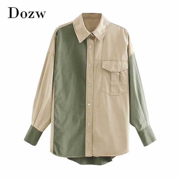 

autumn women shirt jakcet coat boyfriend patchwork jacket loose long sleeve cotton ladies streetwear 210515, Black;brown