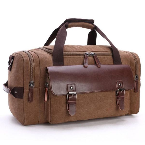 

duffel bags men's vintage canvas travel bag durable thick pu stitching luggage retro weekend woman shoulder messenger handbag