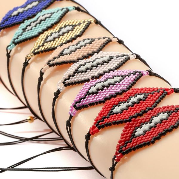 

charm bracelets lips lip and mouth miyuki rice bead bracelet, Golden;silver