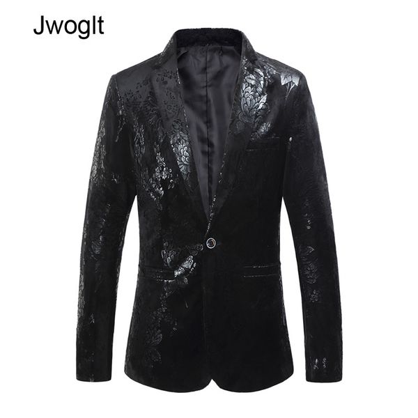 

elegant men 's casual printed blazers handsome trend fashion slim blazer jacket 210412, White;black