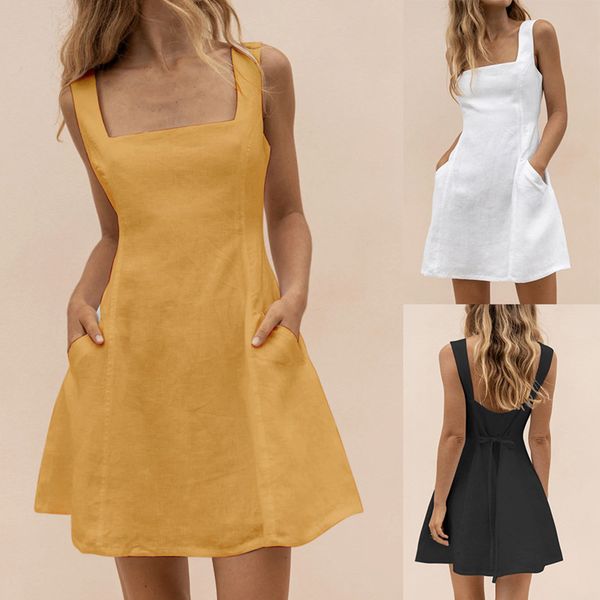 

summer waist down bandage black womne's dress solid office slim short sleeve mini dress pocket white backless retro dresses 210423, Black;gray
