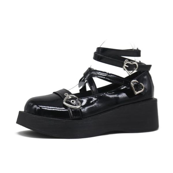 

boots 2021 spring loli sweet lolita platform round toe thick heel cross bandage women's shoes kawaii cosplay mary jane, Black