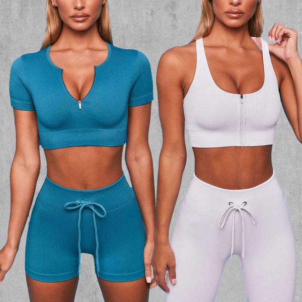 

zipper sports tight bra fitness yoga pants suit women, Gray