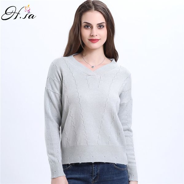 

hsa autumn sweaters pull jumper candy color v neck basic ladies casual loose winter pullovers femme 210417, White;black