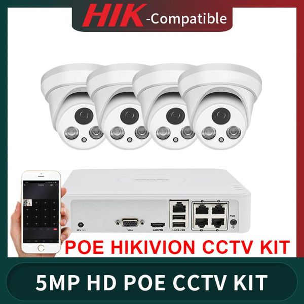 

hikvision cctv kit 5mp hd poe ir30m 4ch nvr ds-7104ni-q1/4p p2p app video surveillance system mini motion detection wireless camera kits