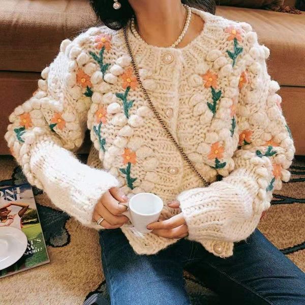 

women's sweaters blouse cardigen neck-neck buttons long sleeve embroidered pink flower cardigan sweater white women's clothing fre, White;black