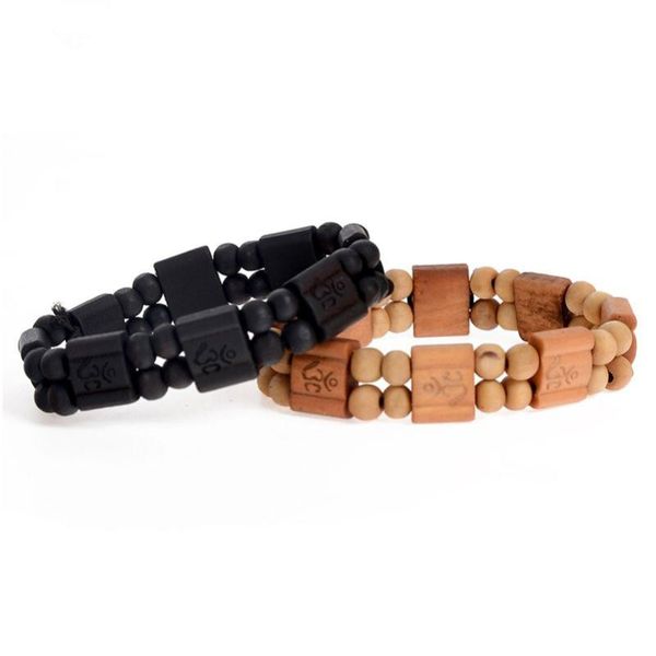 

beaded, strands simple retro double layers square round elastic wooden rosary beads bracelet religious blessing bangle jewelry for women men, Black