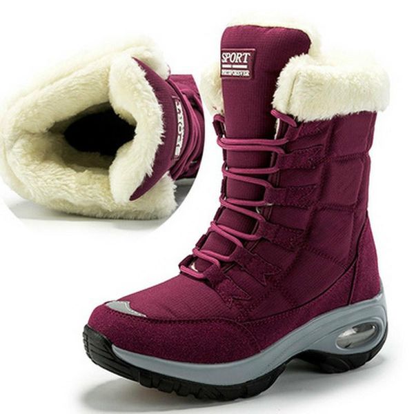 

boots 2021 winter women keep warm mid-calf snow lace-up comfortable thicken, Black