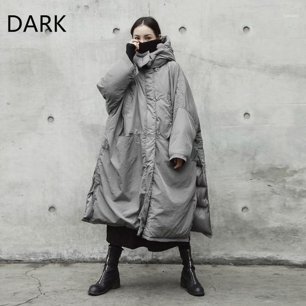 

[dark] 2021 winter style gray thick slit loose big padded coat jacket jacket1, Black