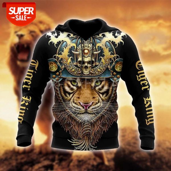 

tiger king skull tattoo 3d all print size xs-7xl hoodie man women harajuku outwear zipper pullover sweatshirt casual #8y8g, Black