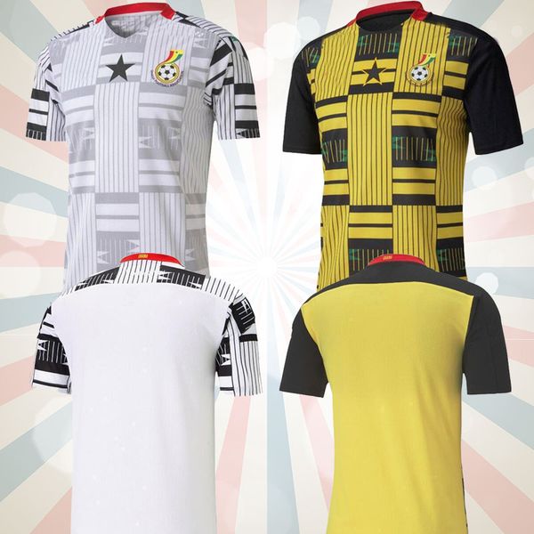

2020 ghana soccer jerseys mens national team thomas schlupp j.ayew kudus home white away yellow black football shirt short sleeve uniforms, Black;yellow