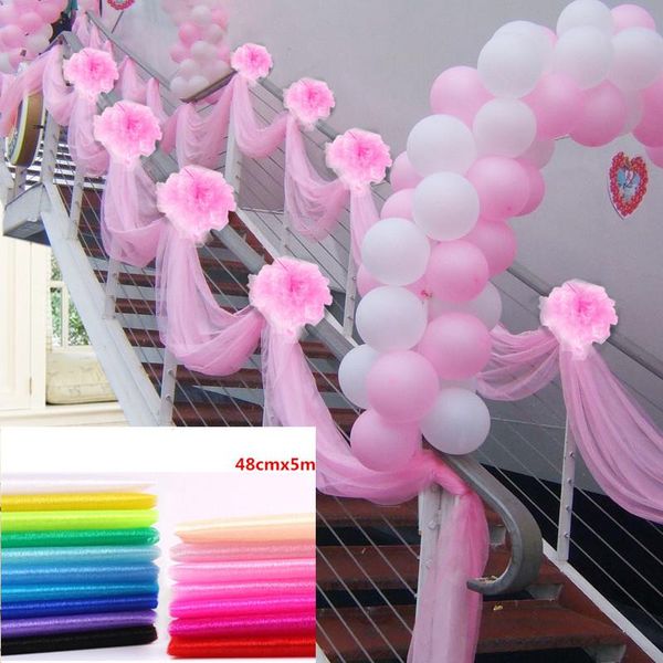 

party decoration 48cm x 5m /10m wedding yarn tulle roll sheer crystal organza fabric birthday event supplies decorations