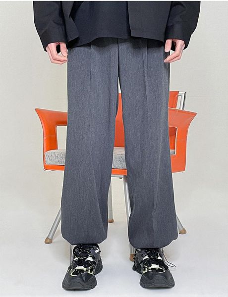 

men's pants texture solid color suit summer thin loose style wide leg floor dragging casual small trousers large, Black
