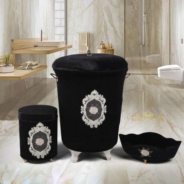 

bonny home shems black pcs set velvet bath laced dirty laundry basket team mats
