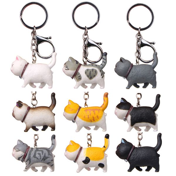 

cute cartoon cat pendant key rings kitten cat key chain shake head car bag keychains creative jewelry gift fashion, Silver