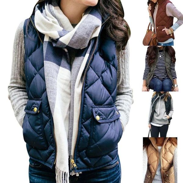 

women's vests plus size women autumn winter sleeveless pockets zipper warm loose waistcoat, Black;white