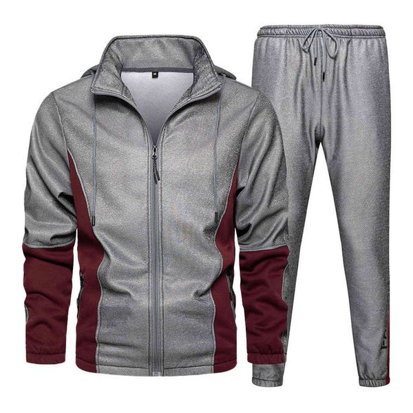 

2021 men's hip hop tracksuit mens spring clothing 2 pieces sets man streetwear zipper jacets and harem pants + sweatshirt suits, Gray