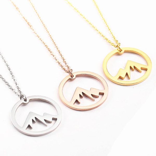 

pendant necklaces stainless steel round shape statement necklace rose gold color hollow snow mountain woman party gift, Silver