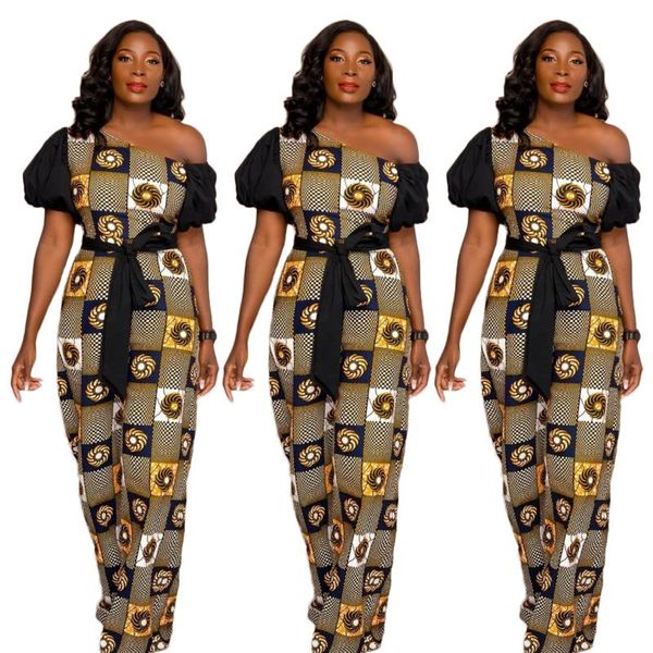 

ethnic clothing 2021 autumn fashion african women printing short sleeve long jumpsuit clothes american, Red