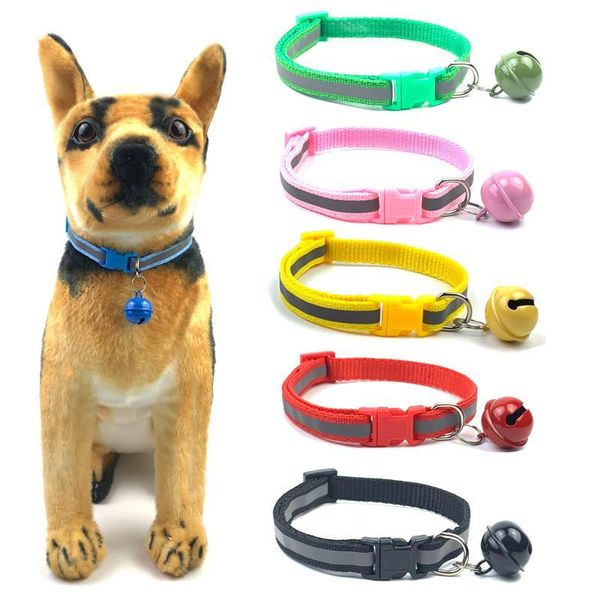 

dog collars & leashes reflective nylon dogs adjustable with bell for cat puppy little safety buckle 6 colors pets collar