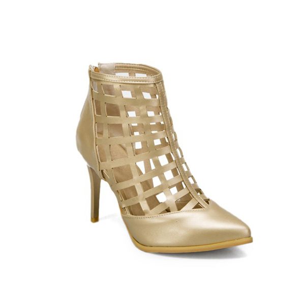 

fashion gold mesh stiletto high heels pointed toe ankle boots for women back zipper women's shoes, Black