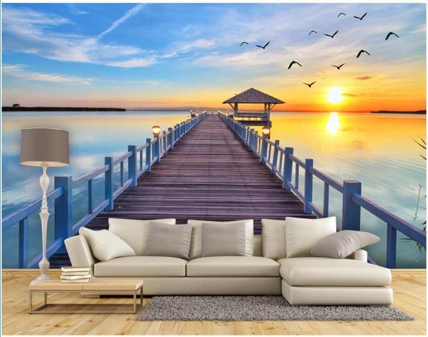 

wallpapers custom mural on the wall wallpaper 3d seaside wooden bridge scenery at dusk home decor po rolls in room