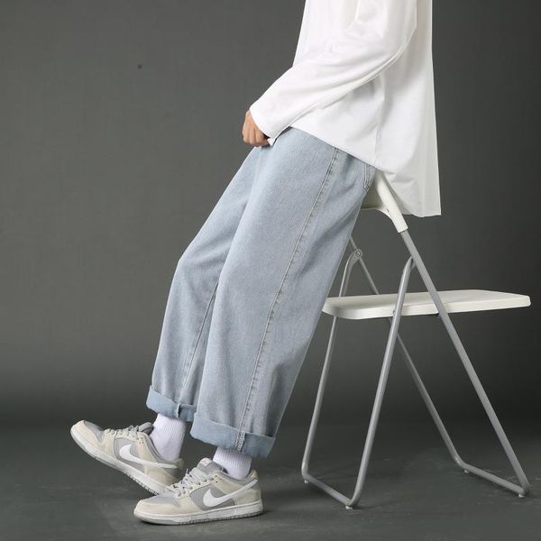 

men's jeans youth men straight loose wide-leg basketball skateboard jogging pants trend street dance brand denim trousers male, Blue