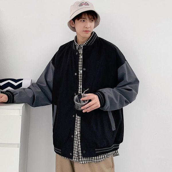 Männer Jacken 2021 Patchwork Mantel Gespleißt Baseball Outfit Einreiher Windjacke Vintage Stil Casual Bomber Jacke Mann