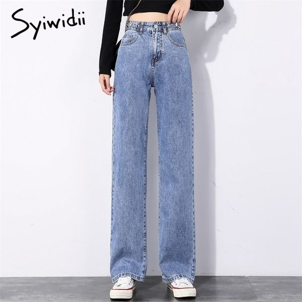 

straight jeans women plus size high waisted denim pants wide leg vintage streetwear full length trousers spring summer 210415, Blue
