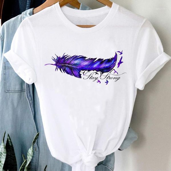 

t-shirts women cartoon watercolor feather summer short sleeve fashion clothes stylish t tshirt lady print girl tee t-shirt women's, White