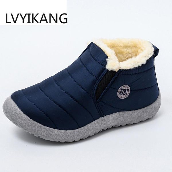 

boots snow women shoes warm plush fur ankle winter female slip on flat casual waterproof ultralight footwear, Black