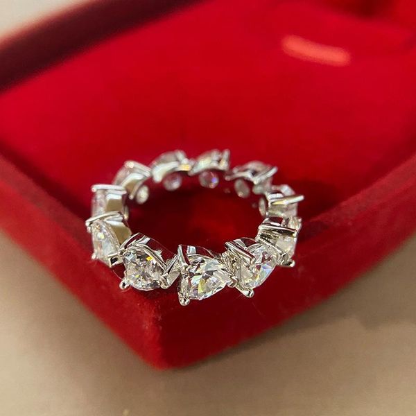 

cluster rings luxury 100% 925 sterling silver cut heart wedding for women pass diamond test exquisite party jewelry fine gift, Golden;silver