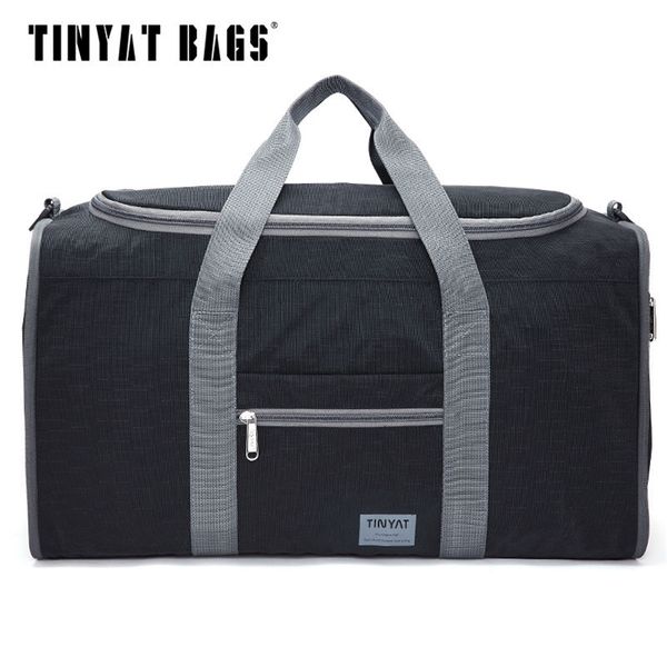 Tinyat Masculino Homens Travel Bag Dobrável Protable Molle Mulheres Tote À Prova D 'Água Nylon Casual Duffel Bagagem Preta T-306 211118