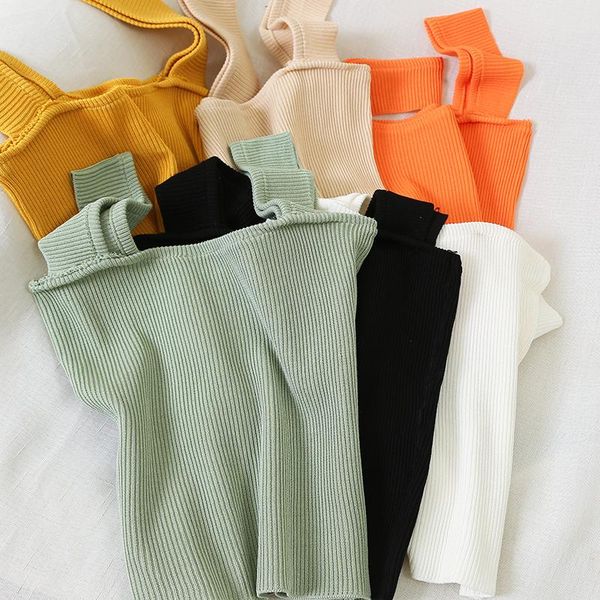 

women's tanks & camis oumea knitted rib crop tank women sleeveless slash neck ladies solid knit and summer casual slim fit out going, White